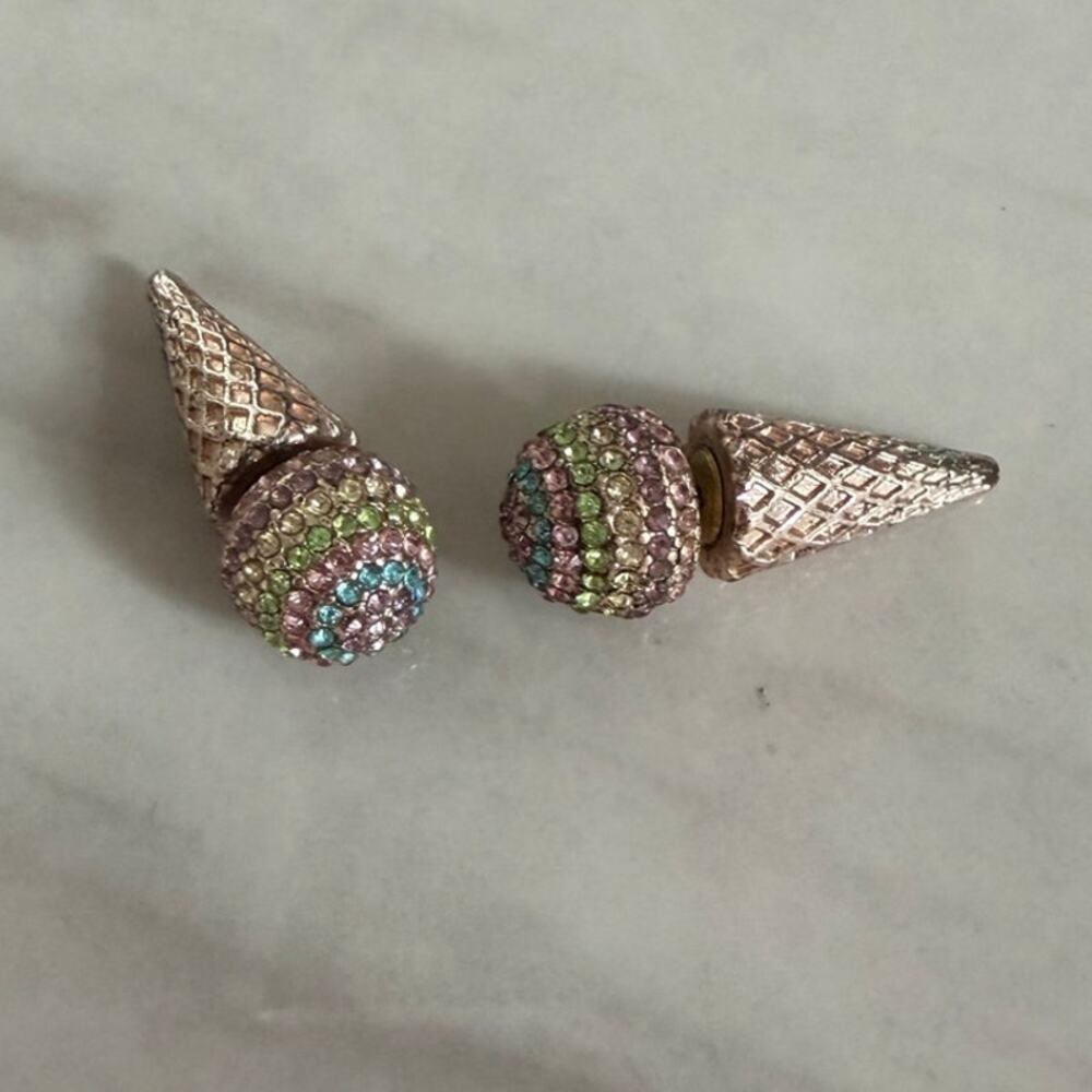 Betsey Johnson Pastel Pavé Rhinestone Ice Cream Rose Gold Stud Jacket Earrings